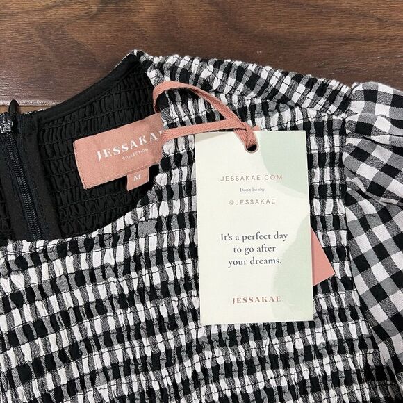 Jessakae Women's Size Medium Black White Check Plaid Smocked Tiered Dress - Picture 6 of 11